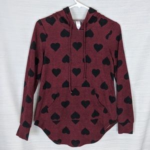 No Boundaries Maroon Hooded Shirt With Hearts Size Women's Small